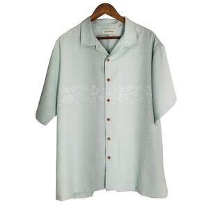 Caribbean Shirt Men XL Green Button Up Short Sleeve  Hawaiian Floral Leaf Cruise